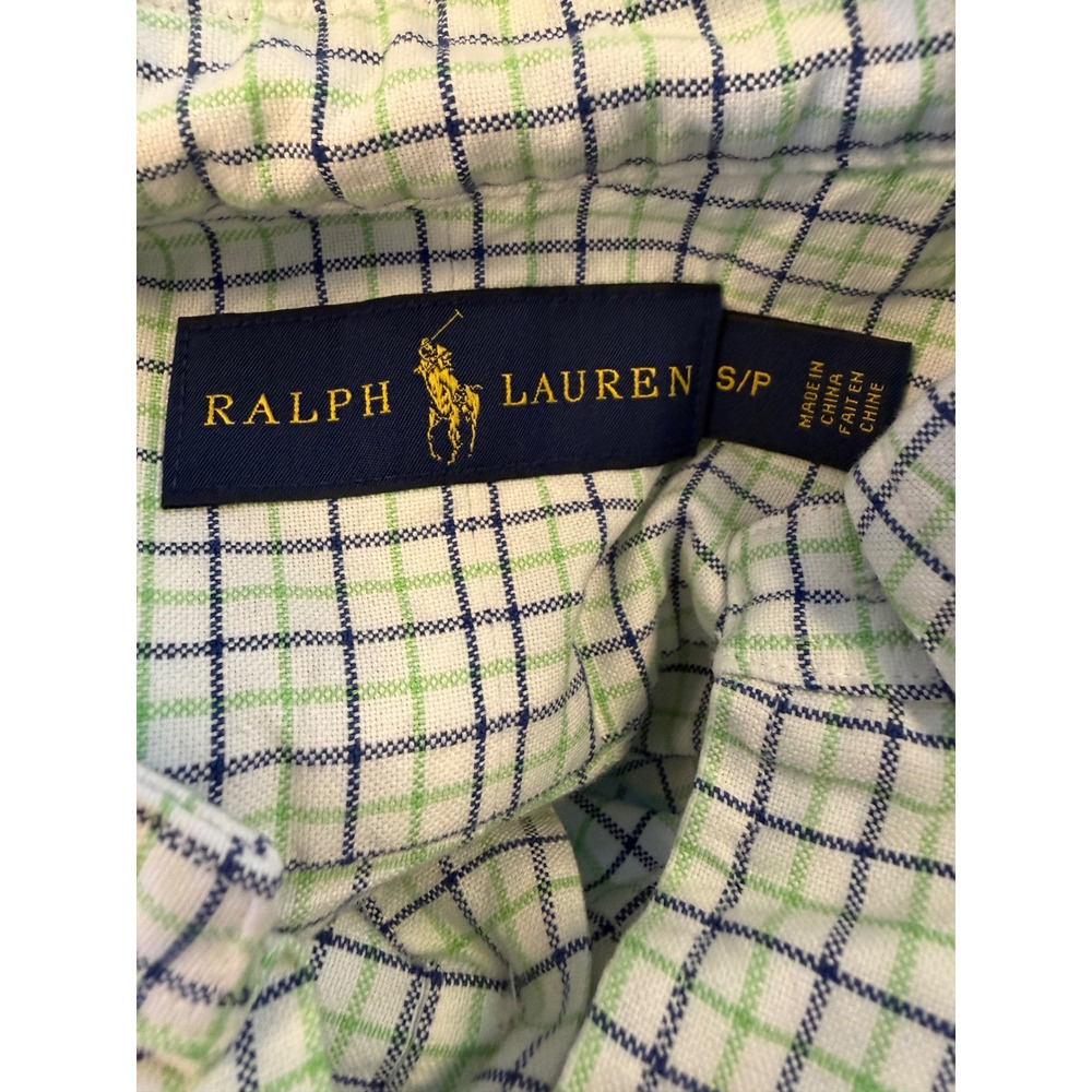 Ralph Lauren Button Down Shirt Mens Small Green Navy Tattersall Long Sleeve - Picture 3 of 6